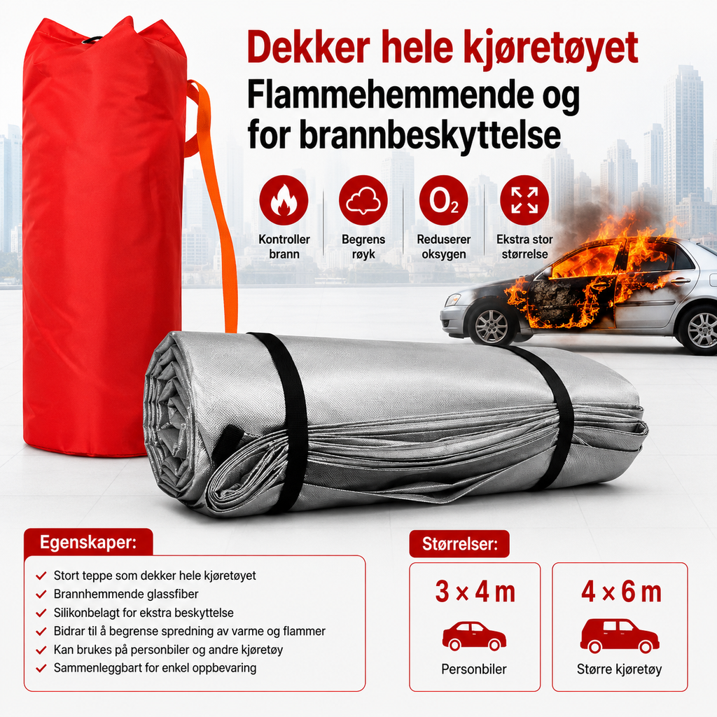 Brannteppe for bil og kjøretøy – glassfiber med silikonbelegg