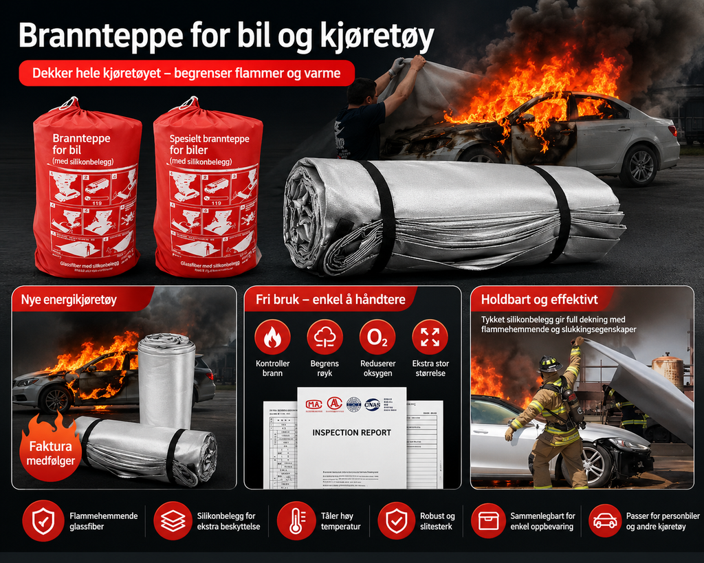 Brannteppe for bil og kjøretøy – glassfiber med silikonbelegg
