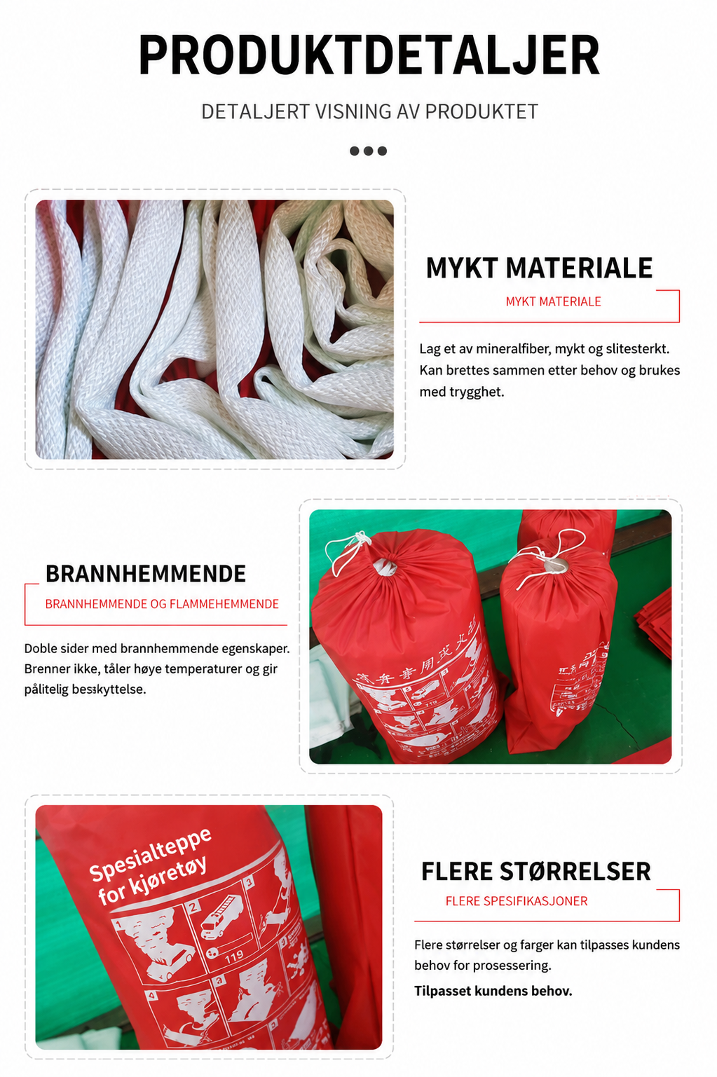 Brannteppe for bil og kjøretøy – glassfiber med silikonbelegg