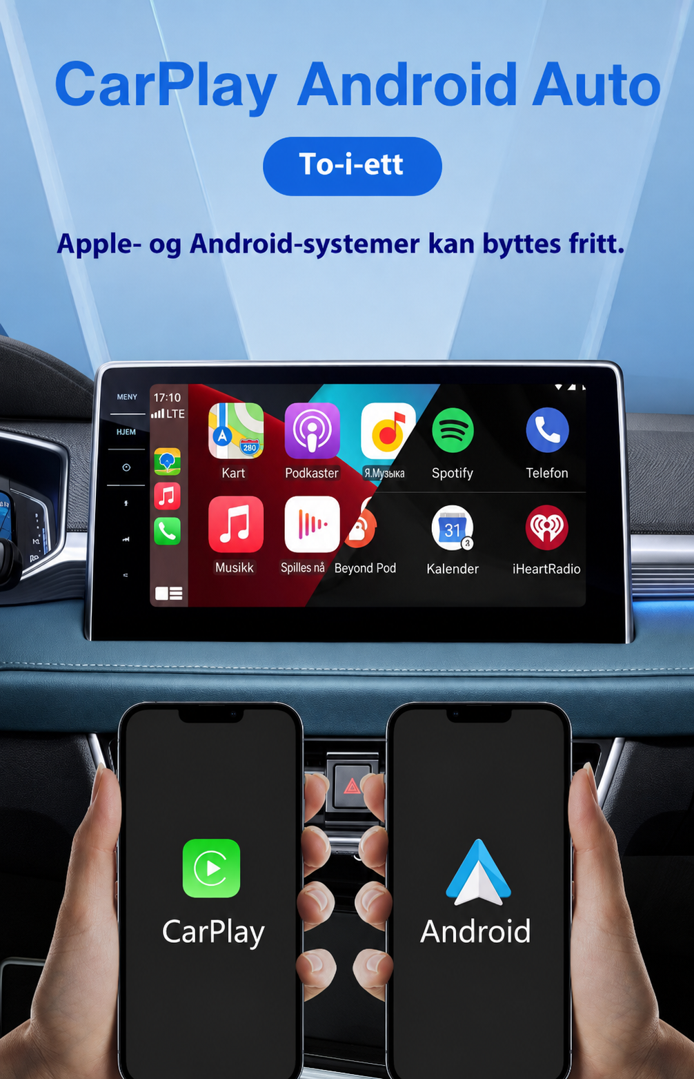 Trådløs CarPlay- og Android Auto-adapter (2-i-1)