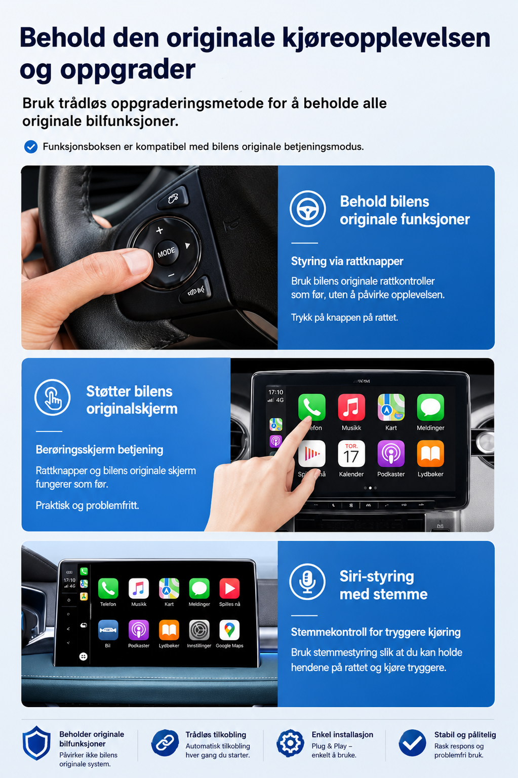 Trådløs CarPlay- og Android Auto-adapter (2-i-1)