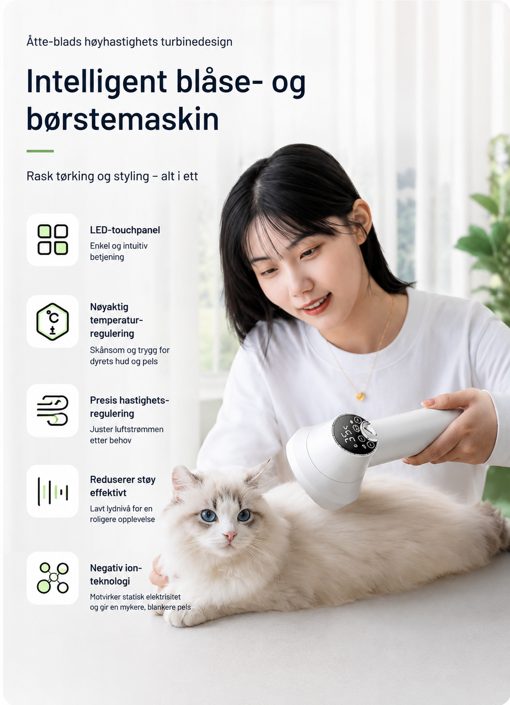 Smart tørke- og stellebørste for hund og katt