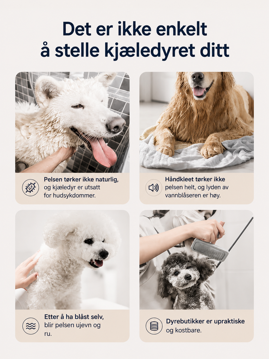 Smart tørke- og stellebørste for hund og katt