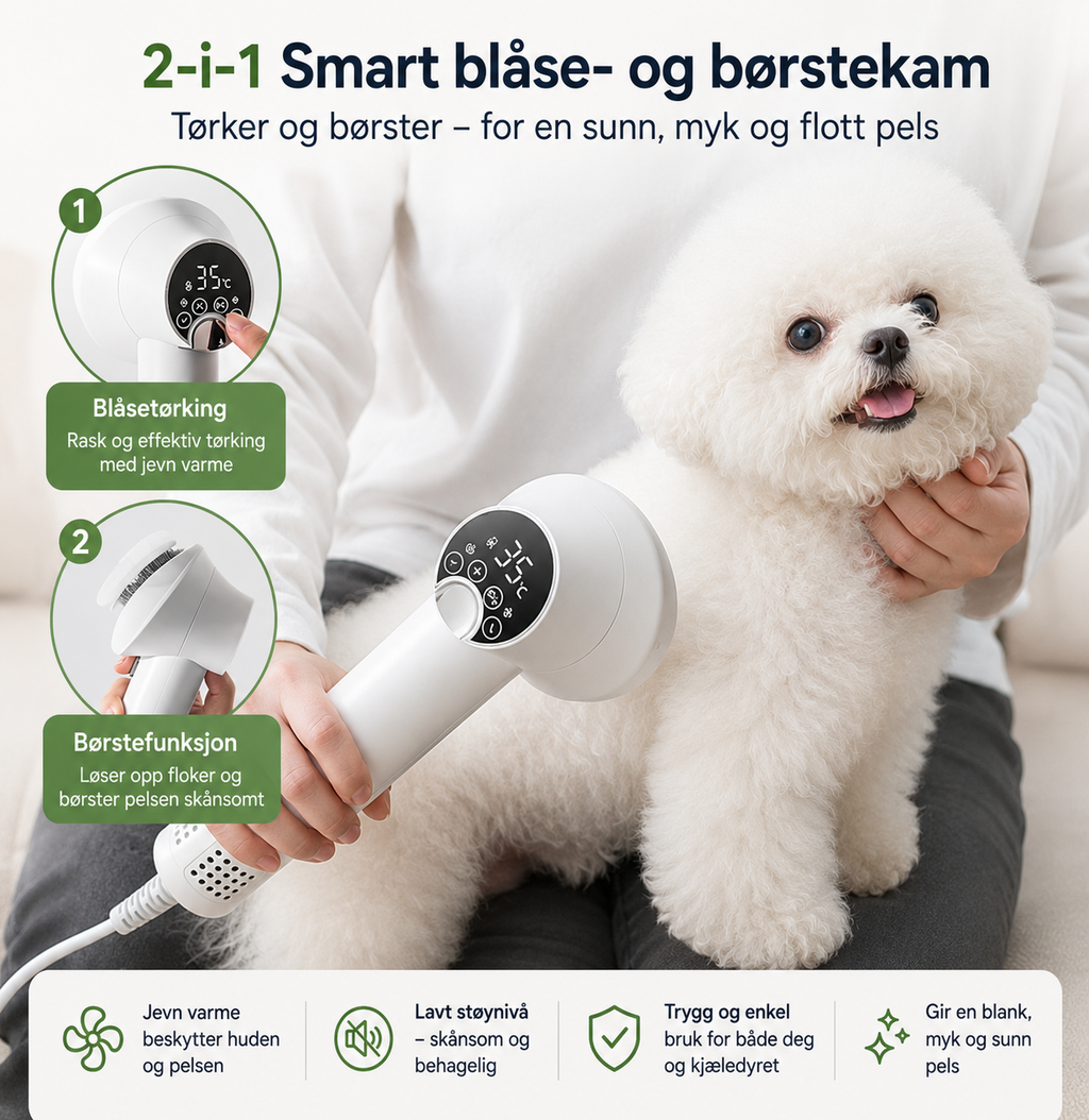 Smart tørke- og stellebørste for hund og katt