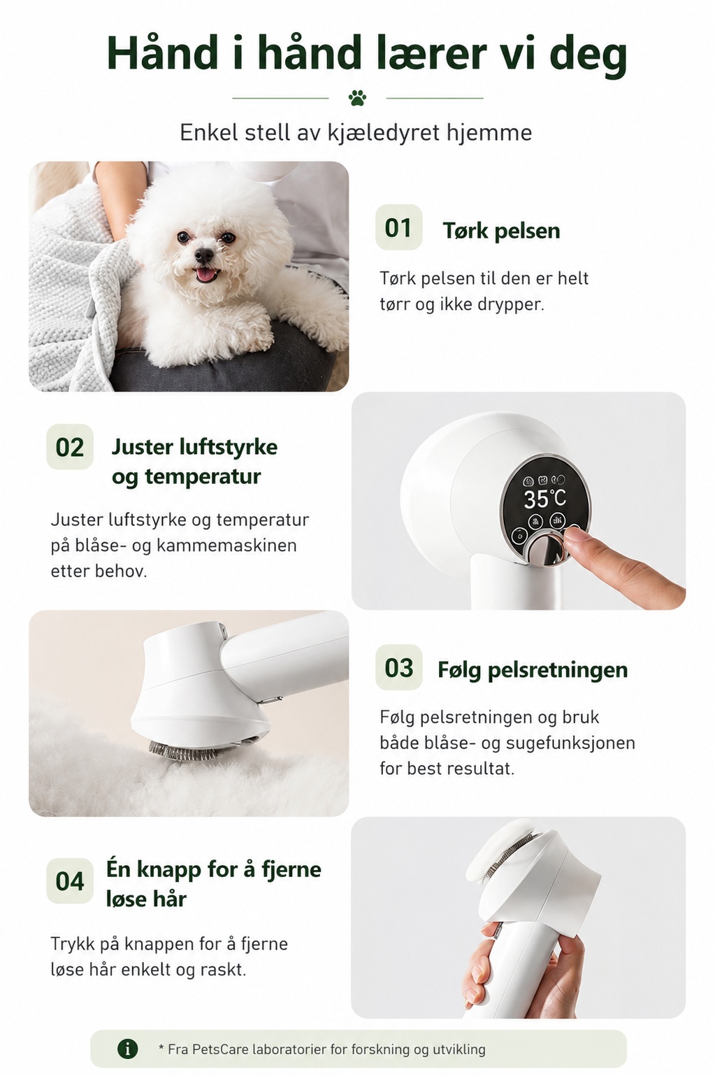 Smart tørke- og stellebørste for hund og katt