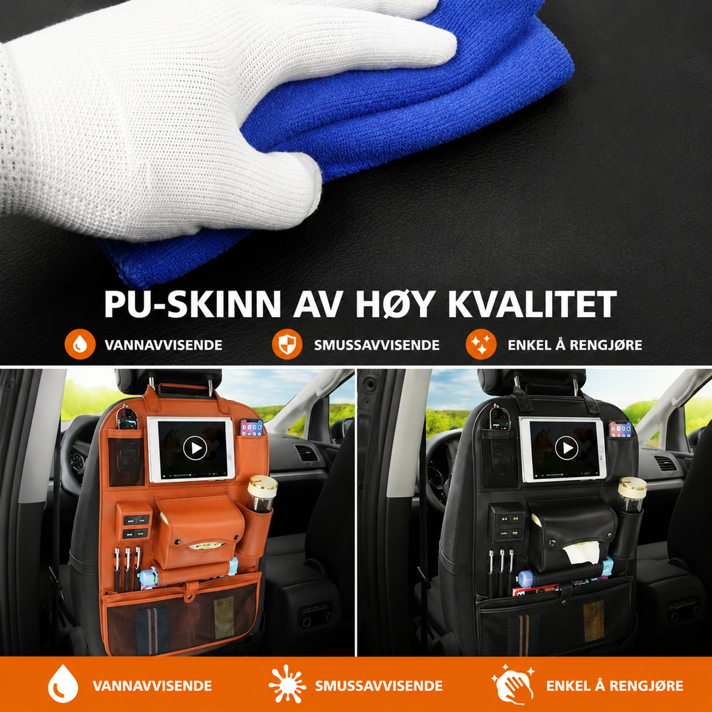 Bilorganisator med USB-port i PU-skinn – Oppbevaring til seterygg