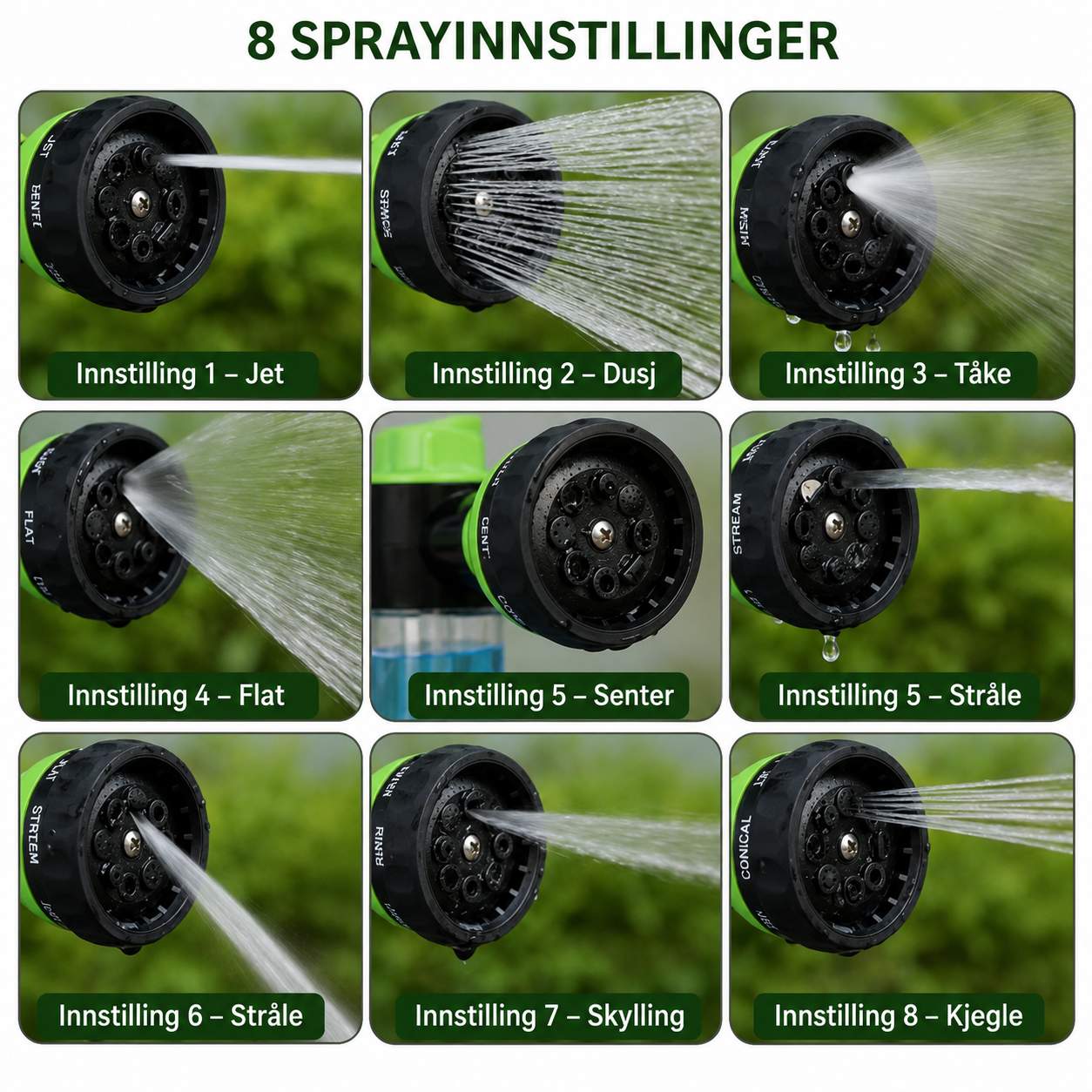 Produkttittel  Skumsprøytepistol med høytrykk – 8 sprayfunksjoner