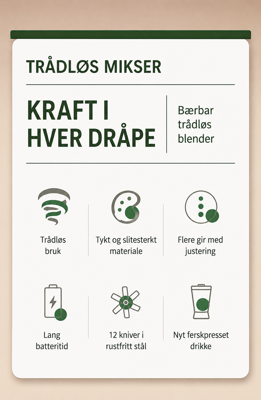 Bærbar oppladbar smoothieblender 400 ml