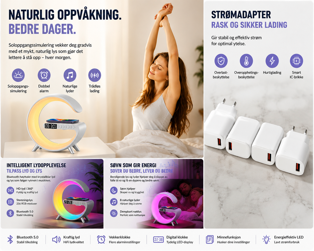 LumaBeat™ Smart G-Form LED-lampe med Bluetooth-høyttaler og Trådløs Lading