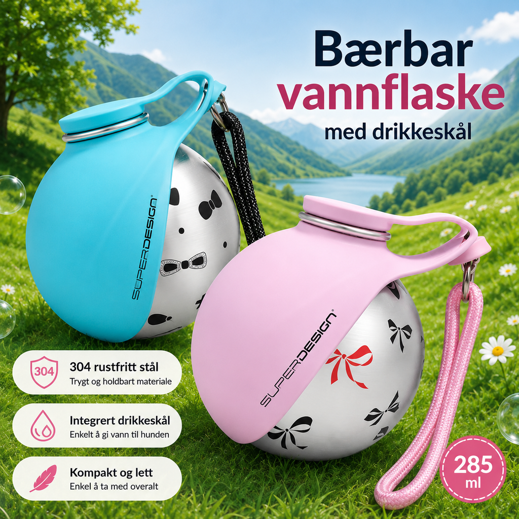 Bærbar vannflaske til hund med drikkeskål  – 285 ml