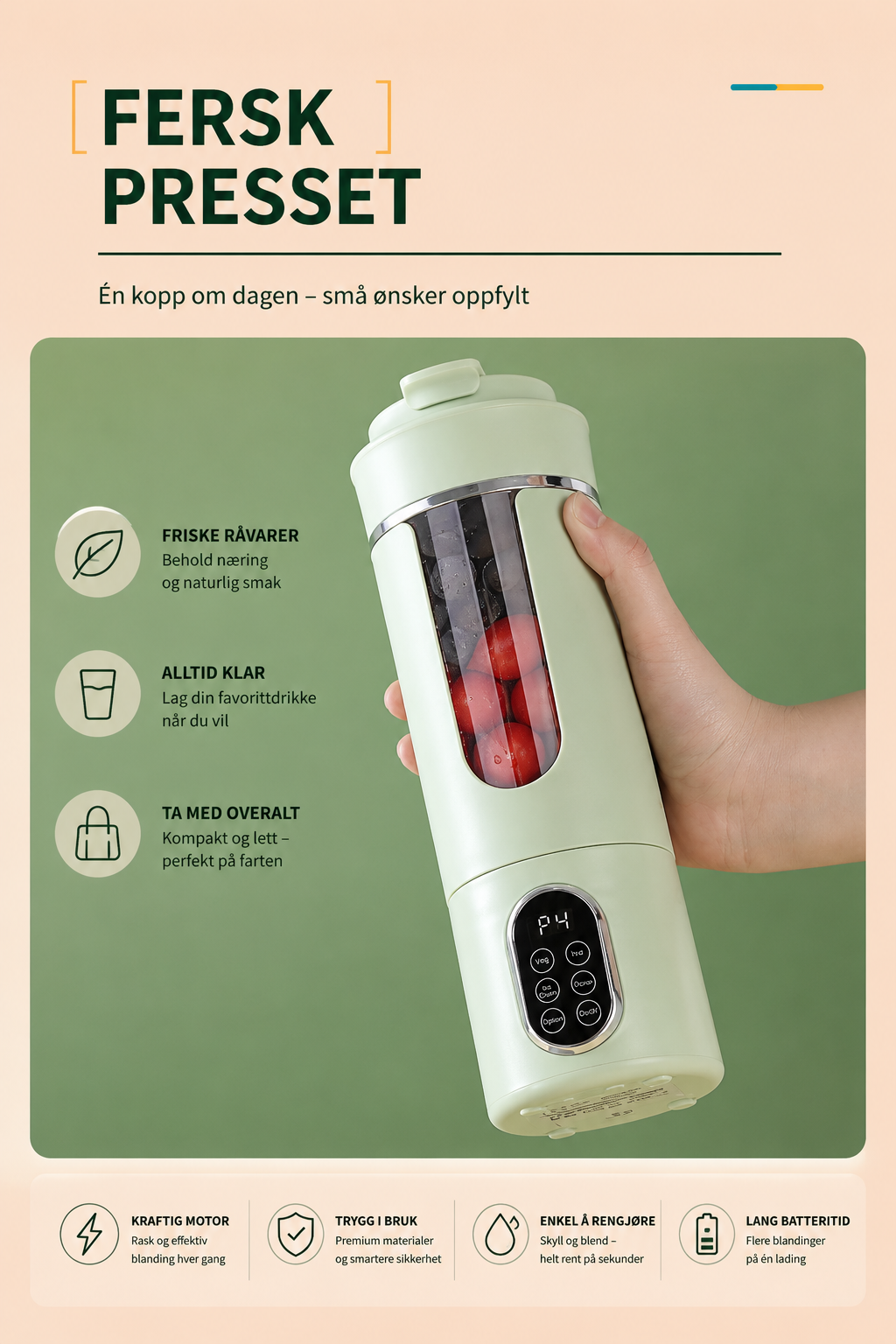 Bærbar oppladbar smoothieblender 400 ml
