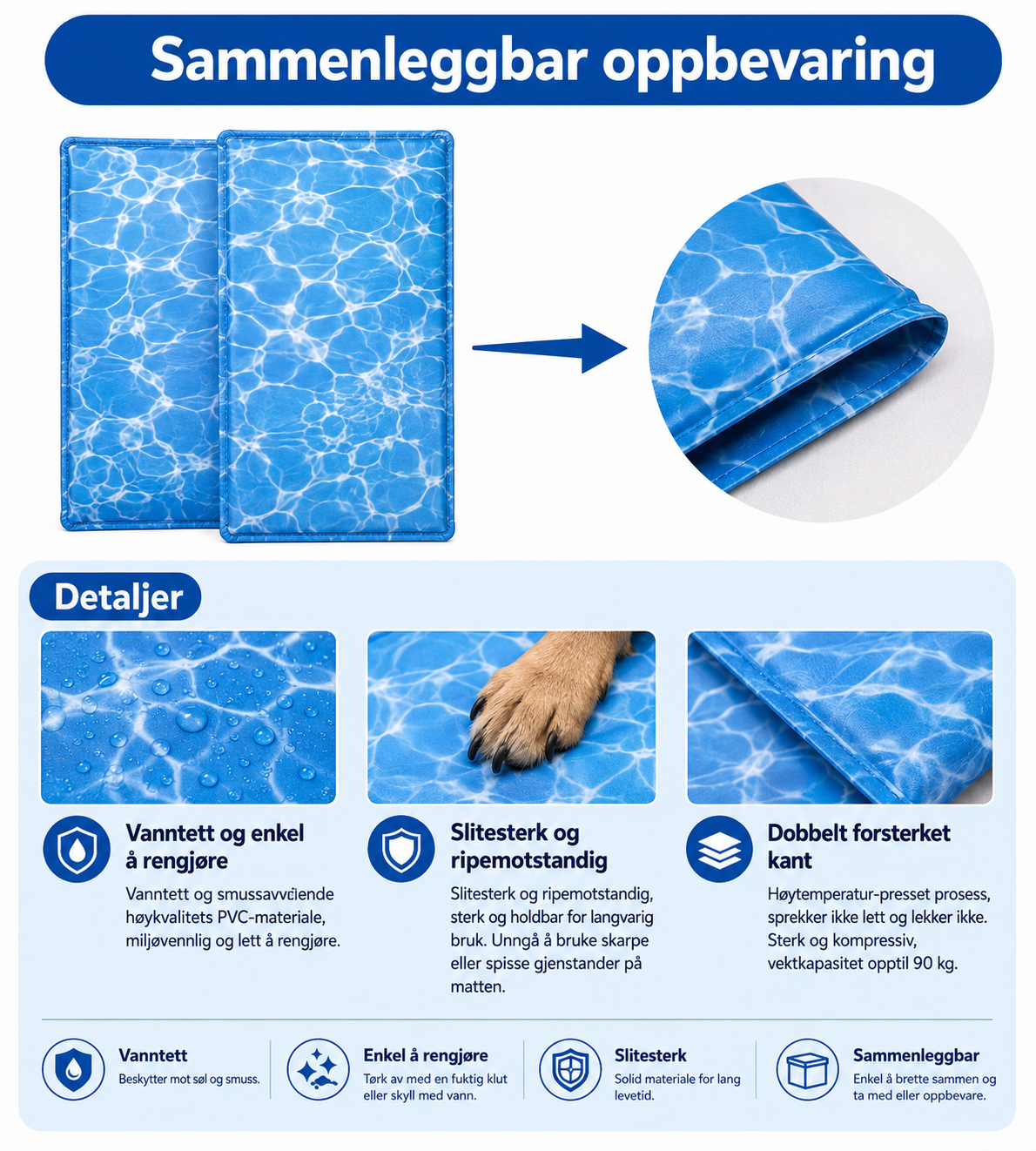 Kjølematte med bølgemønster og gelskum for kjæledyr