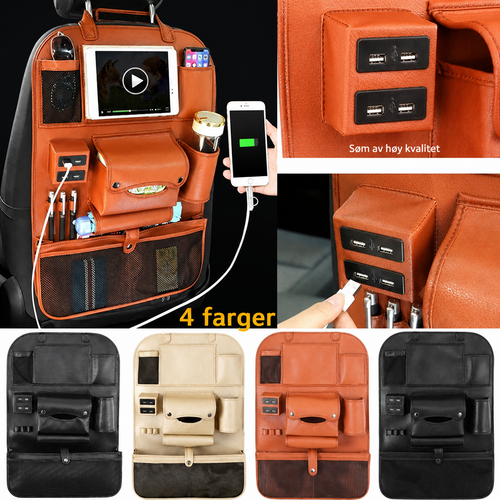 Bilorganisator med USB-port i PU-skinn – Oppbevaring til seterygg