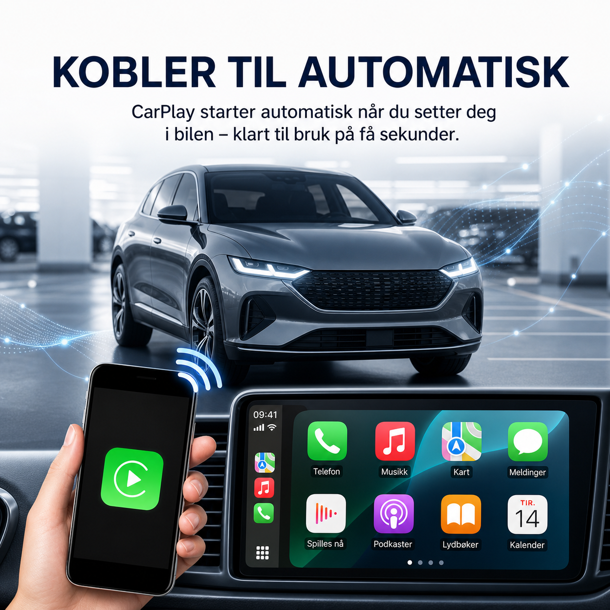 Trådløs CarPlay- og Android Auto-adapter